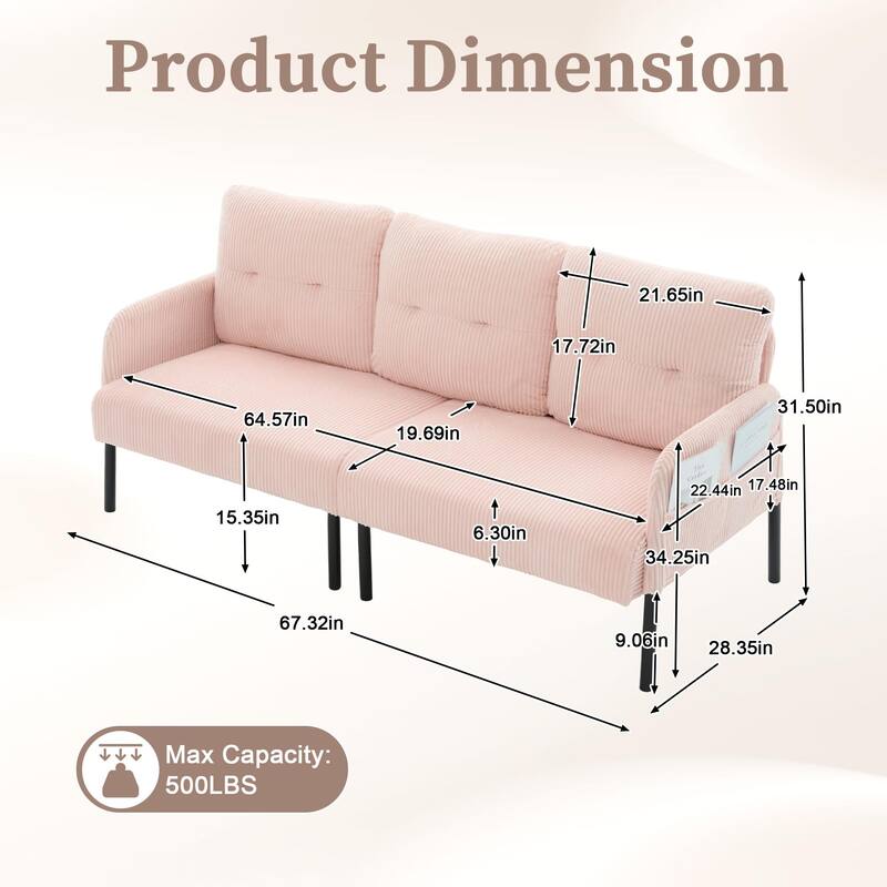 Oversized Loveseat, Modern & Plush Double-seater Sofa, Corduroy Upholstered Couch