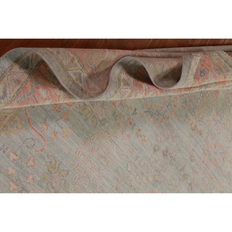 Hand Knotted Oriental 100% Wool Carpet Transitional All-Over Navy Blue & Blues Oushak Area Rug - 12' 0'' X 9' 0''