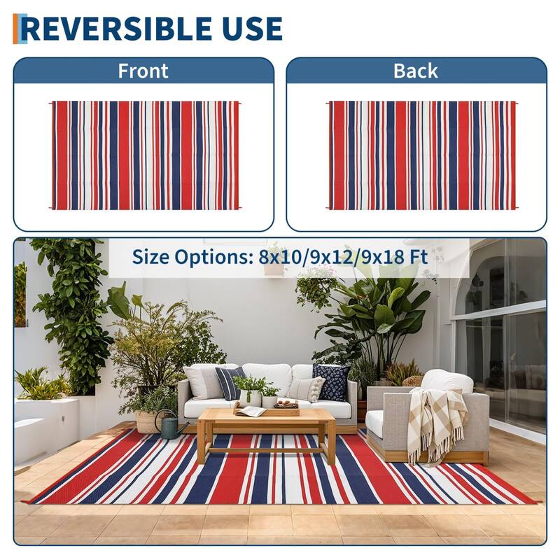 Outdoor Rug Waterproof Mat Outside Rugs for Patio Camping Balcony Modern Strip Plastic Straw Rug