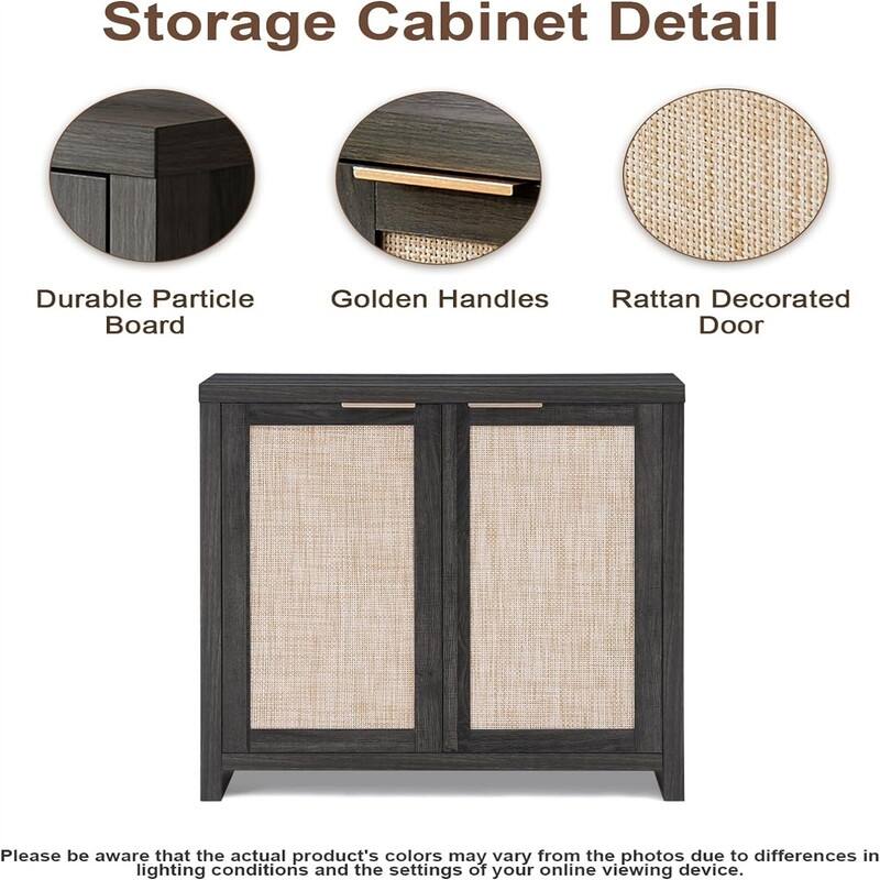 Hampstead Storage Cabinet Sideboard Cabinet with Rattan Doors - 13.7"D x 314"W x 32.7"H