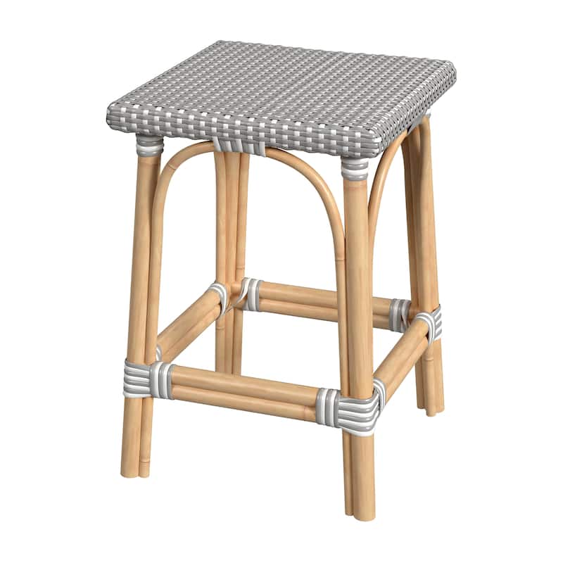 Riviera Square 24"H Rattan Counter Stool - Gray/White Dot