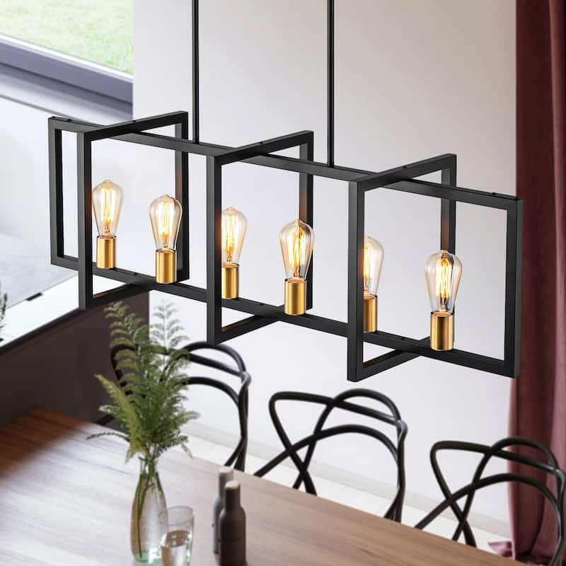 Black or Gold Farmhouse Rustic Kitchen Island Pendant Chandelier for Dining Room