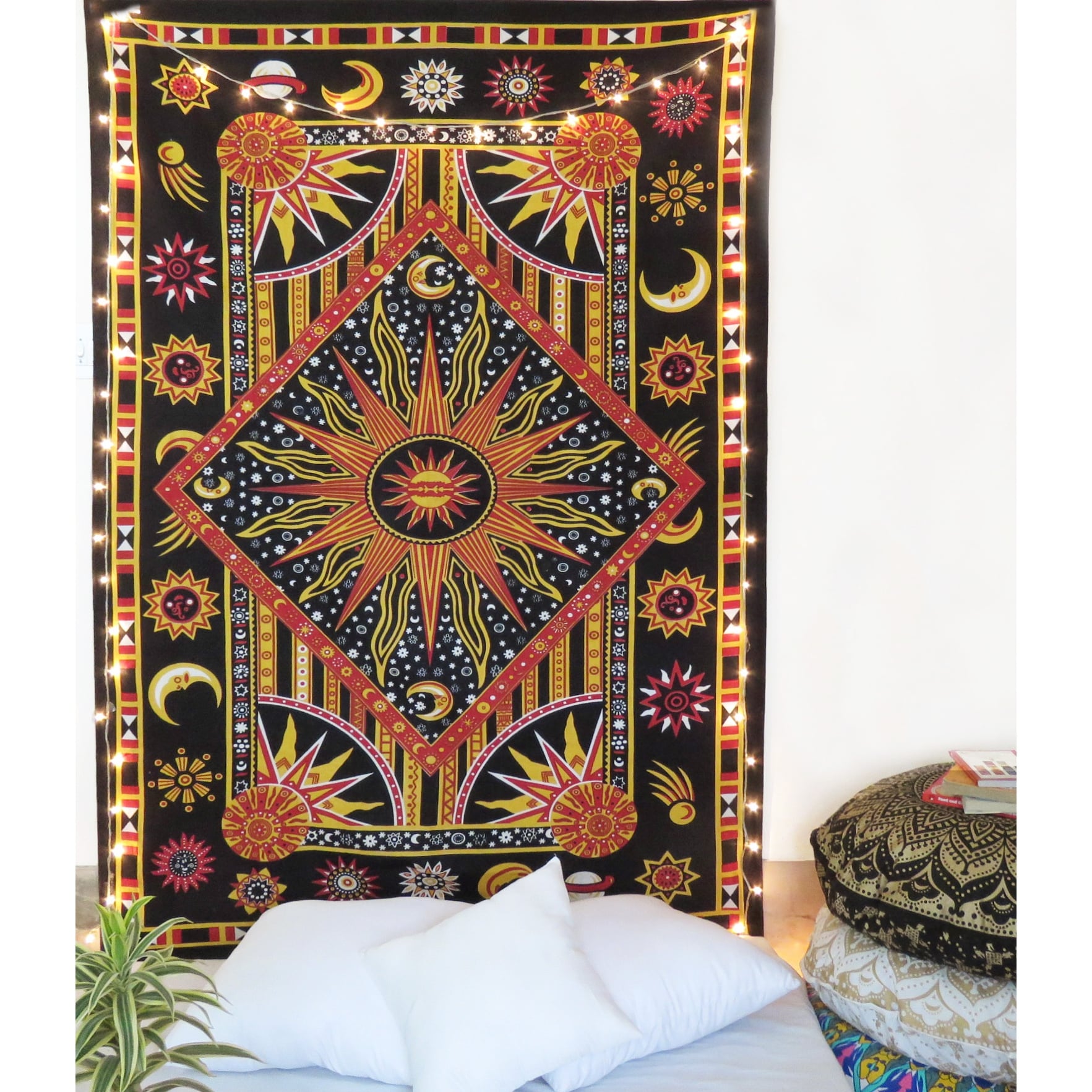 Moon Sun Tapestry Wall Hanging Boho Colorful Print Decorative Bedspread Bohemian 