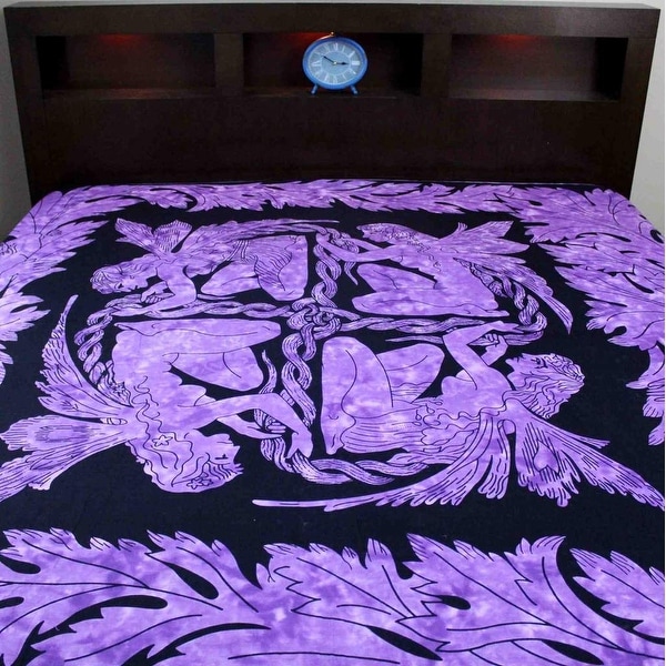 Handmade Cotton Faerie Braid Celtic Tapestry Tablecloth Coverlet Twin 60 x 90 & Full 90 x 99 inches Blue & Purple