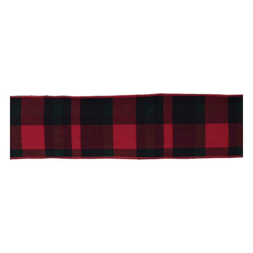 Red and Black Plaid Wired Ribbon (Set of 2) - N/A