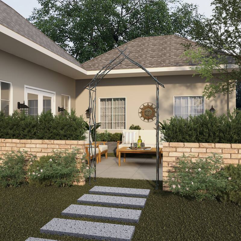 Metal Bird Indoor Outdoor Arched Garden Arbor with Sculpted Branches - Black - Roche River Decor