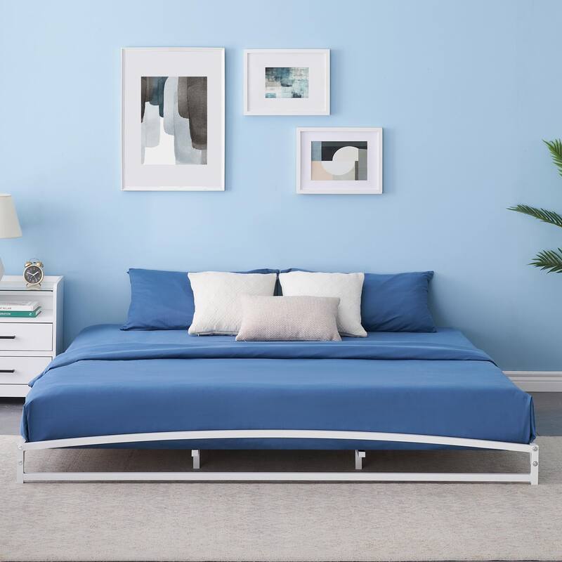 Low Bed Frame，Metal Platform Bed Frame with Arch Design