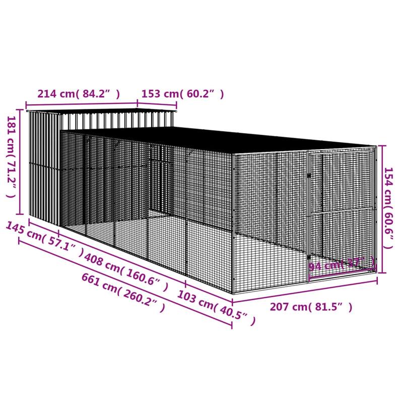 vidaXL Dog House with Run Light Gray/Anthracite multisize Galvanized Steel