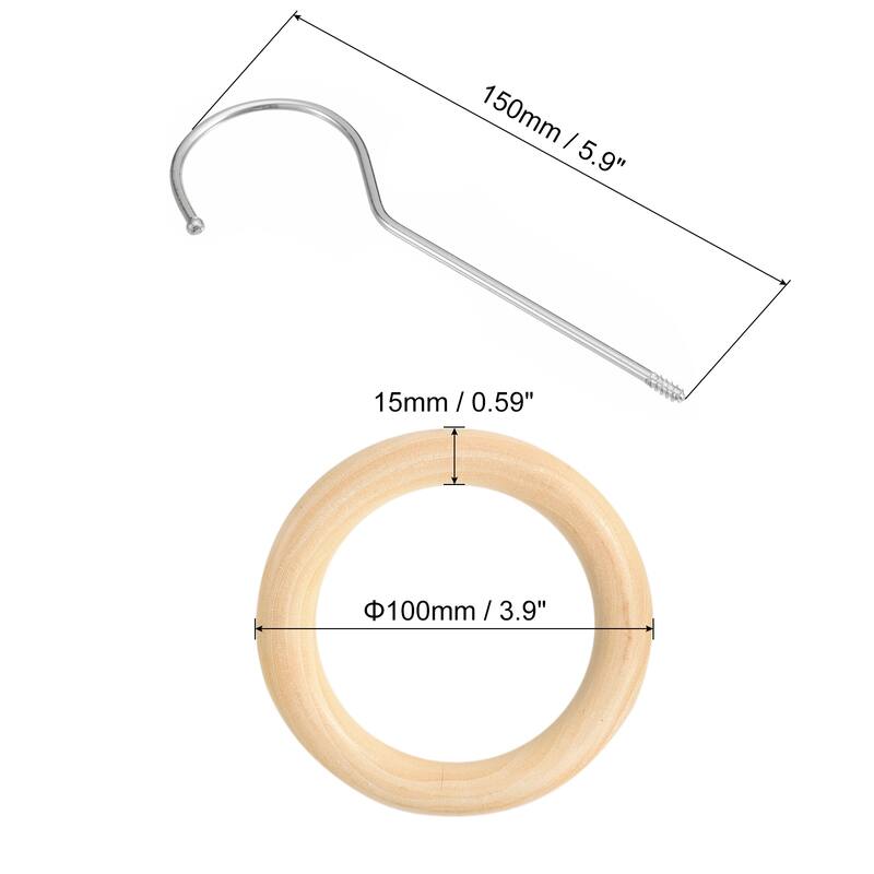 Scarf Ring Hanger Wooden Circle Scarf Holder Hook - Silver - 4 Inch x 15cm