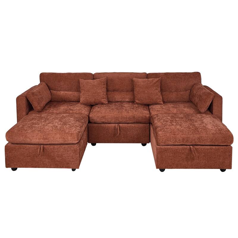 Chenille Modular Sectional Sofa with Right-Arm Chaise & Middle Seat - Brown