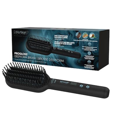 Revamp Progloss Deepform Ceramic Straightener Brush - Ionic Anti-Frizz Straightening Brush, Auto-Off & 9' Swivel Cord