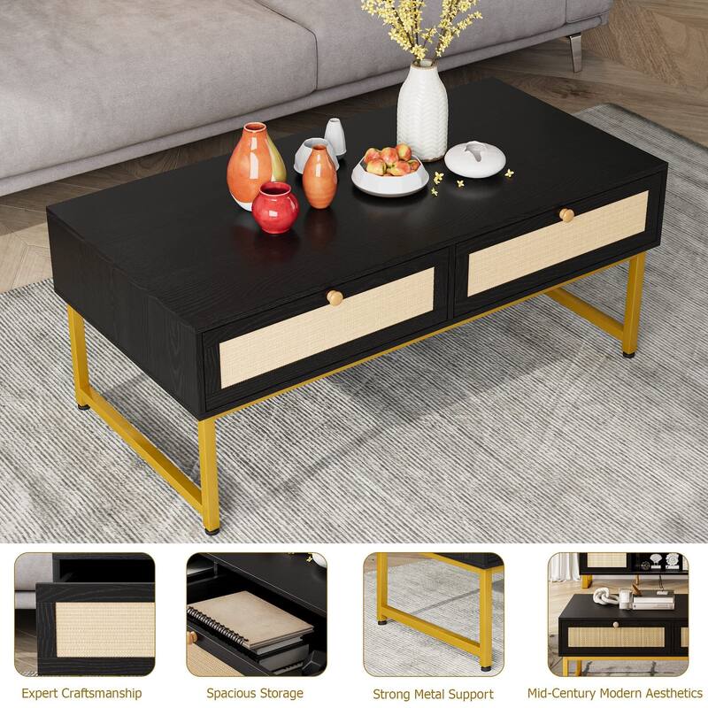 Rattan Coffee Table with 2 Drawers