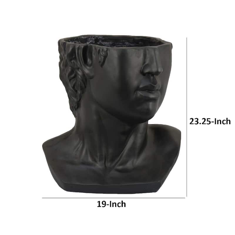 Kylz Decor Head Garden Planter, 23 Inch, Wide Open Top, Black Resin