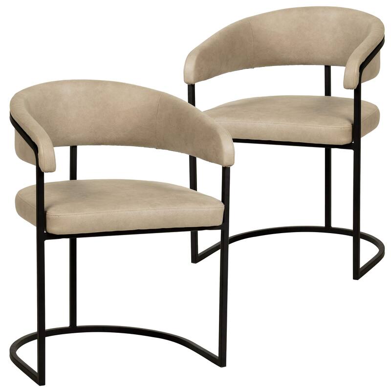 LeisureMod Set of 2 Aero Upholstered in Leather Dining Chair in Iron Accent Armchair in Polyester for Home & Kitchen