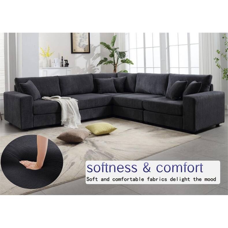 Corduroy Modular Sofa L-shape Sectional Sofa Sets, Living Room 5-seat