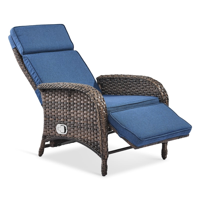 Outdoor Wicker Reclining Lounge Chair Patio Rattan - Brown