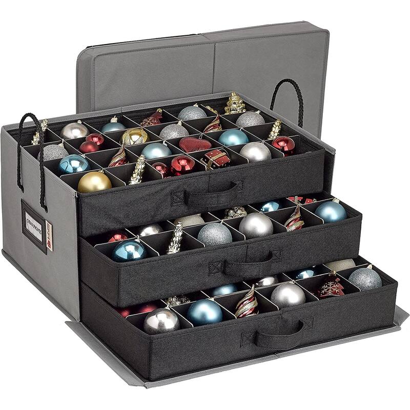 HOLDN’ STORAGE Christmas Ornament Storage Container Box with Dividers - Stores up to 72 - 3" Ornaments - grey