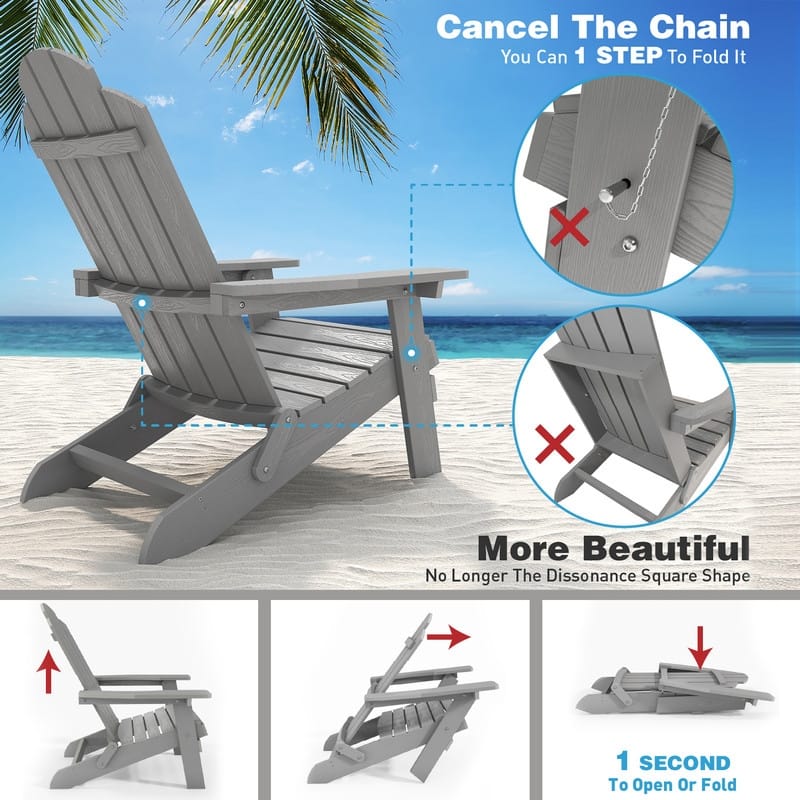 WINSOON All Weather HIPS Outdoor Folding Adirondack Chair Outdoor Garden Patio Chair
