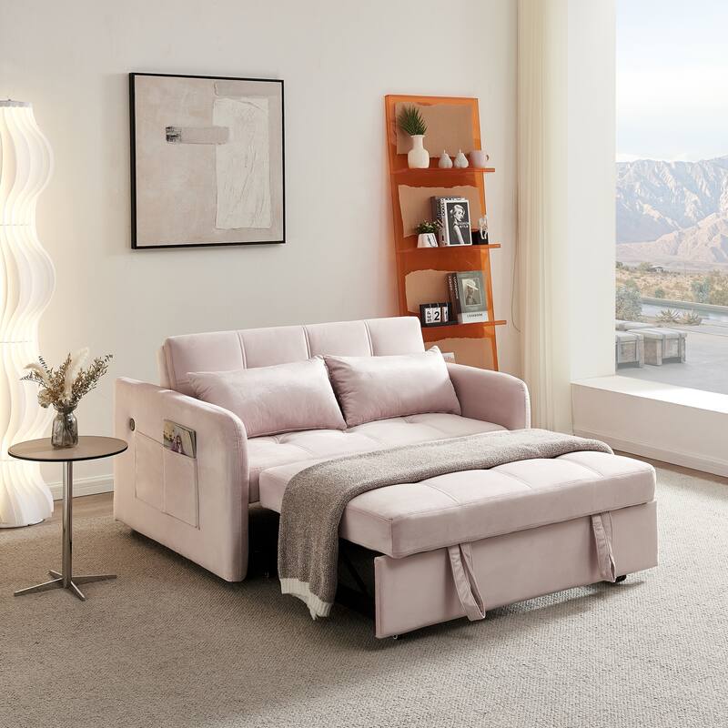 Velvet Sofa Bed with Two Pillows and Comfortable Support
