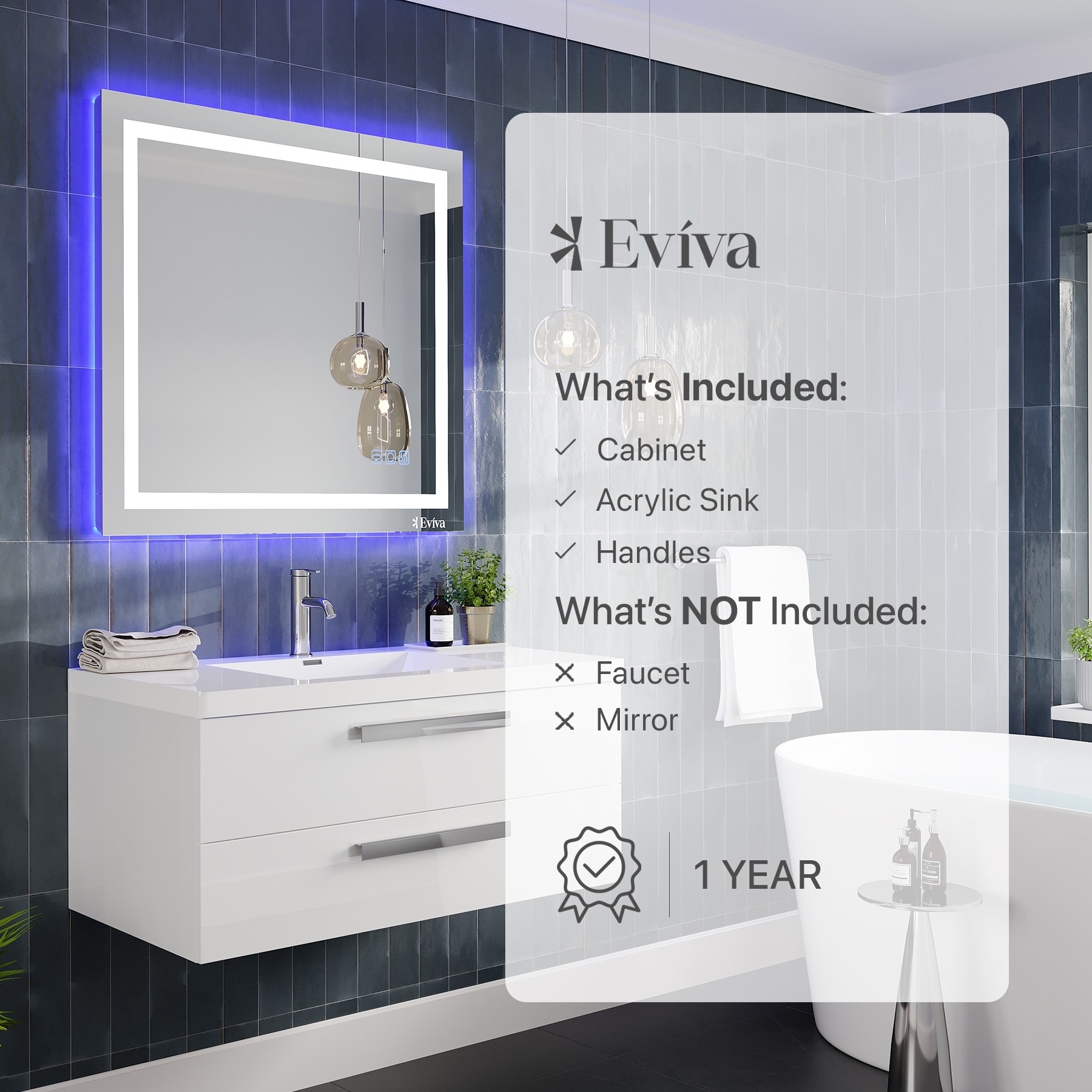 Eviva Surf 57 in. W x 20 in. D x 21.5 in. H Bathroom Vanity in Cement Gray with White Acrylic Top with White Sink