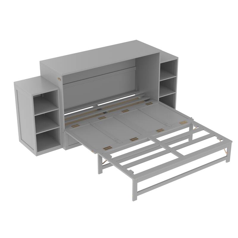 Roomfitters Murphy Bed with Storage Drawers and Shelves, Solid Wood Wall Bed Cabinet