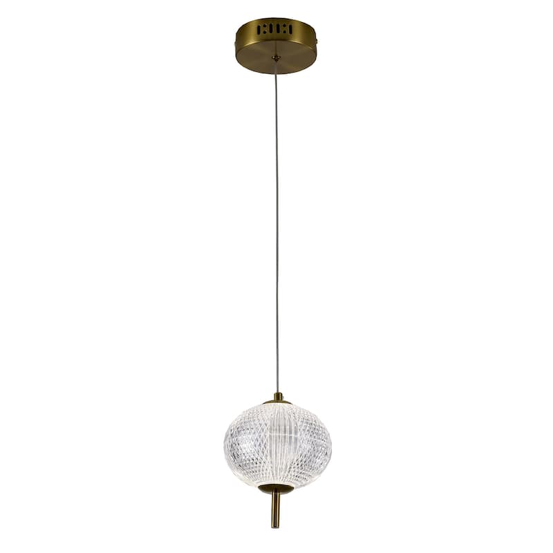 1-Light Brass Dimmable LED Single Pendant With A Clear PC Shade