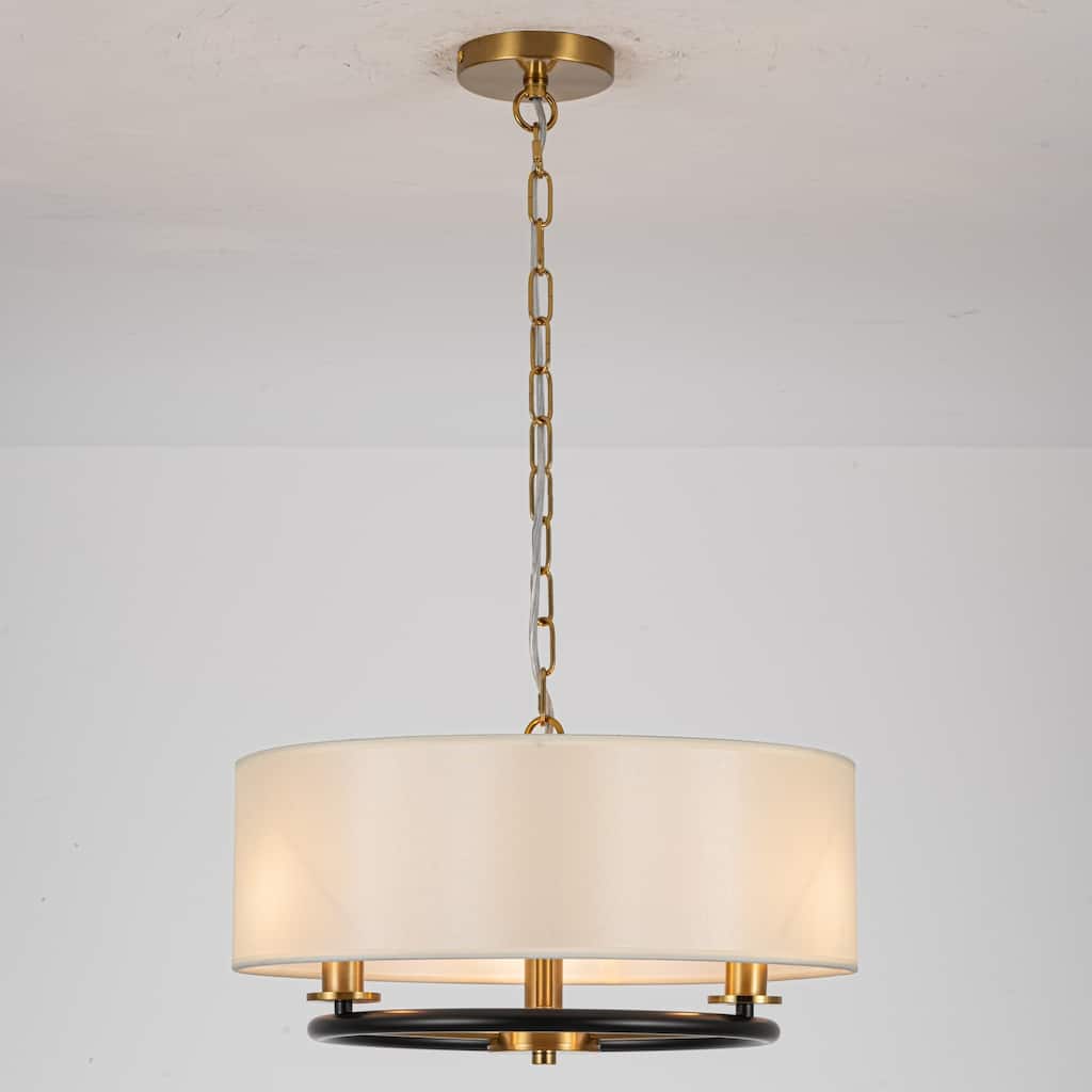 3-Light Modern Transitional Brass & Black Drum Shade Pendant for Dining Room - 17.7 in. W x 9.8 in. H