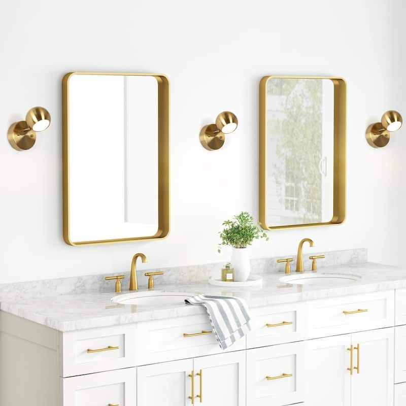 Modern 1-Light Gold Brass Wall Sconce Metal Bathroom Vanity Lights with Dome Shade - 4.7" L x 7" W x 8" H