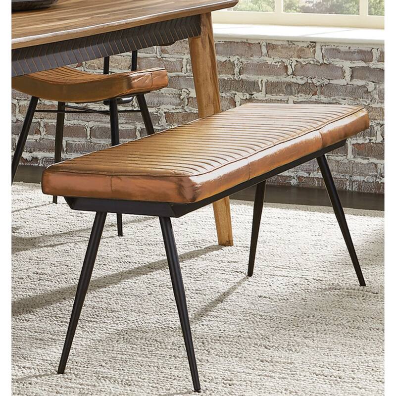 Rustic Modern Design Leather Upholstered Dining Bench