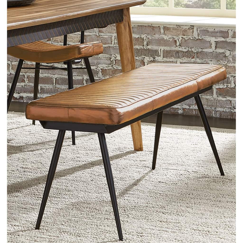 Rustic Modern Design Leather Upholstered Dining Bench