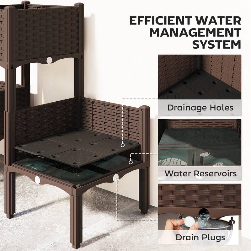 Outsunny Plastic Raised Garden Bed with Legs, Self Watering Elevated Planter Boxes with Drainage Holes and Plugs