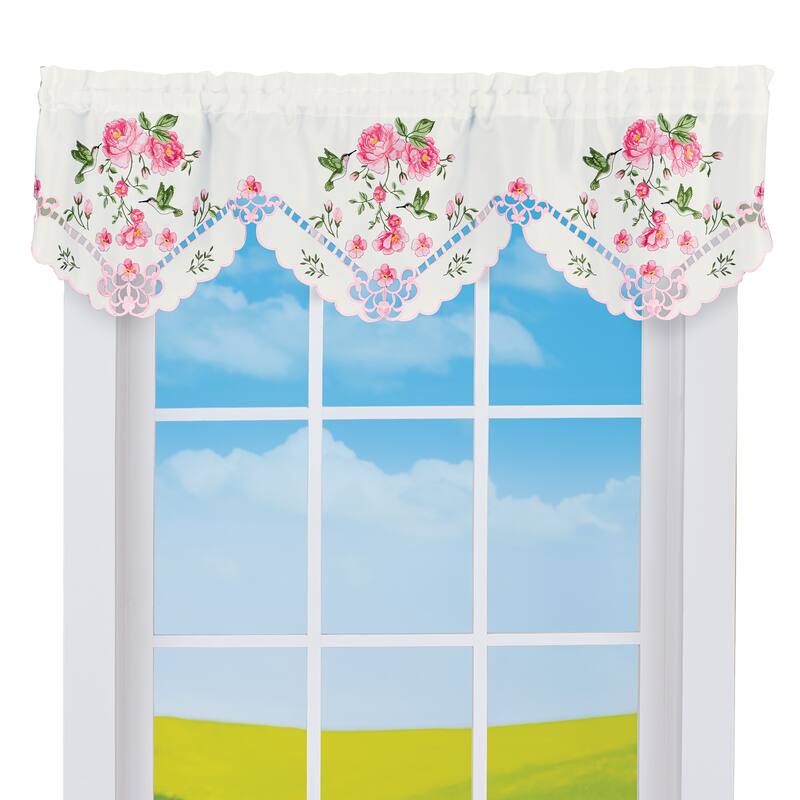 Lovely Embroidered Hummingbirds and Roses Window Valance - 8.500 x 6.000 x 1.000