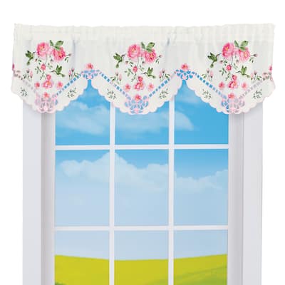 Lovely Embroidered Hummingbirds and Roses Window Valance - 8.500 x 6.000 x 1.000