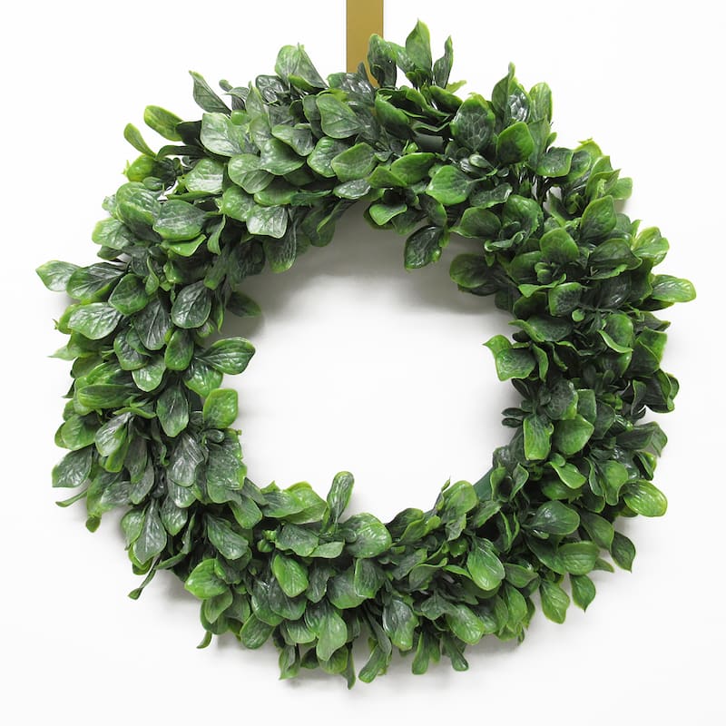 Frosted Green Artificial Lamb's Ear Leaf Foliage Greenery Wreath 14in