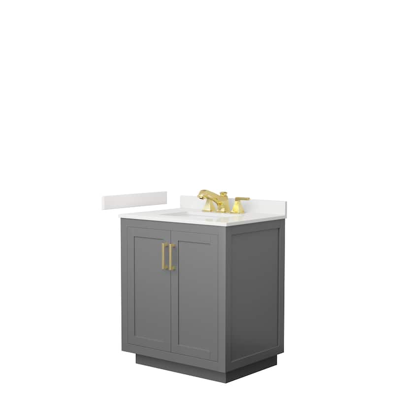 Miranda 30-inch Single Vanity, Quartz Top - Dark Gray, Gold Trim, White Quartz Top