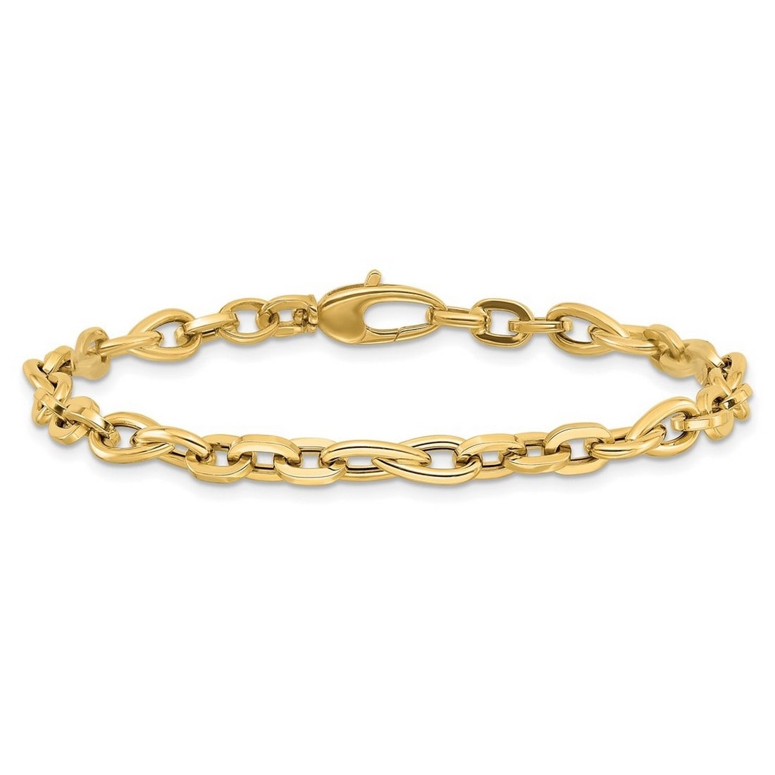 Curata 14k Yellow Gold 7.5" Polished Fancy Oval Links Bracelet