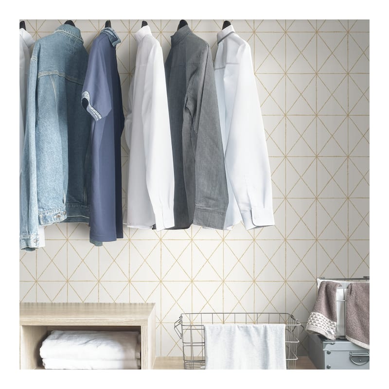 NuWallpaper White & Gold Get In Line Peel & Stick Wallpaper - 216in x 20.5in x 0.025in