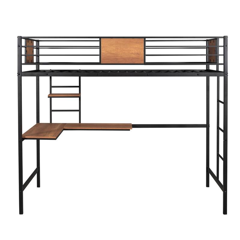 Compact Twin Loft Bed with Integrated Desk and Shelving, Black