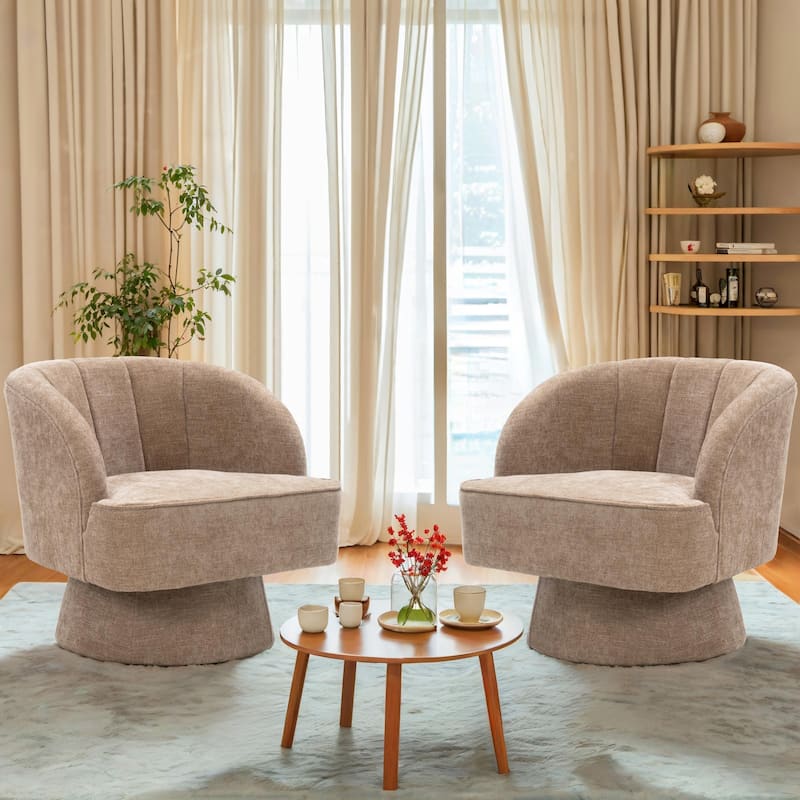 Upholstered Swivel Accent Chair Armchair, Barrel Chair, Club Chair - 2-Piece Set - Beige