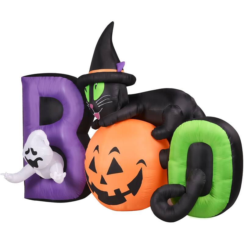 Haunted Hill Farm 5-Ft. Inflatable Pre-Lit Boo Sign with Black Cat, Jack-O-Lantern, and Ghost