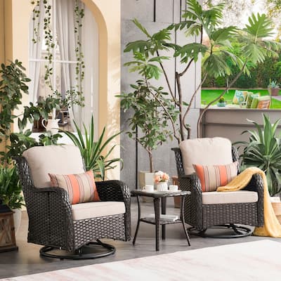 OVIOS 3-piece Patio Wicker Swivel Chair Set