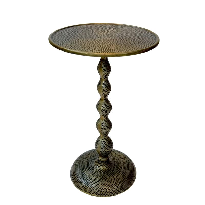Pearson Hammered Dimple Round Metal Side Table - Aluminium Base and Top Accent Table Antique Brass Finish