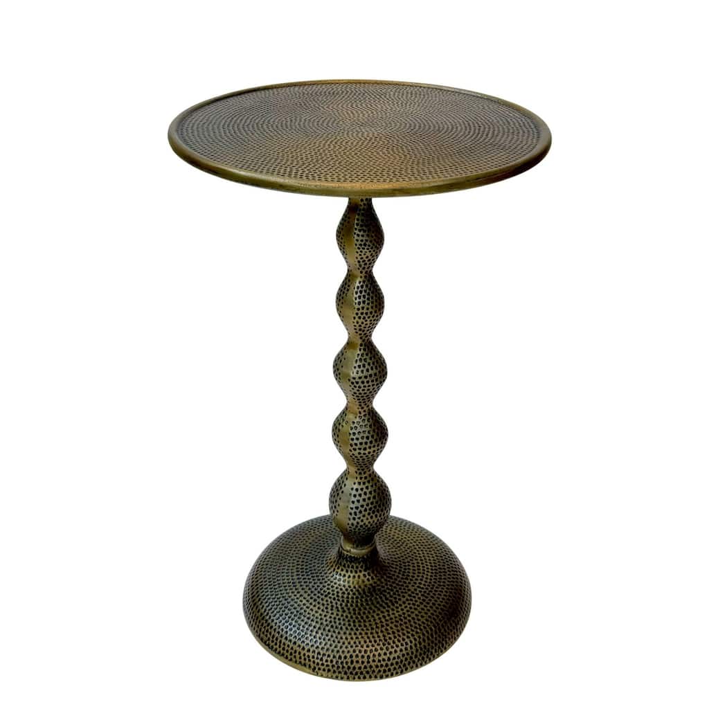 Pearson Hammered Dimple Round Metal Side Table - Aluminium Base and Top Accent Table Antique Brass Finish