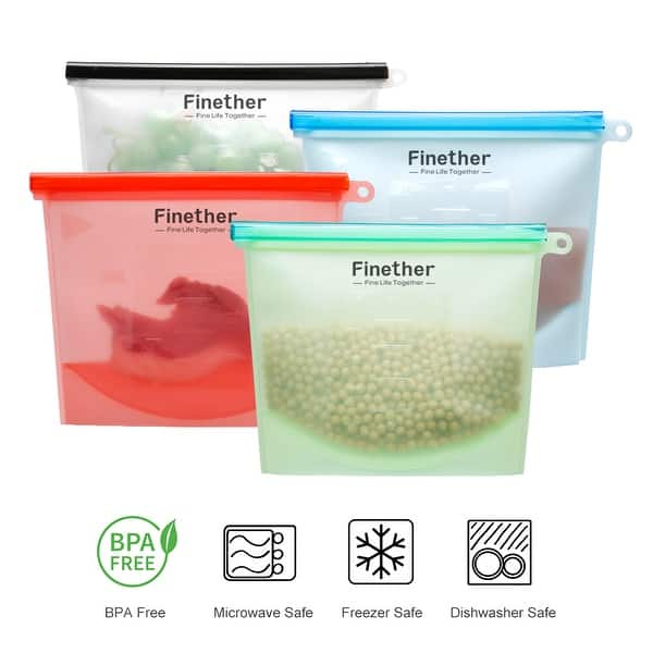 6 Pack Reusable Silicone Food Storage Bags Airtight Seal Food Preservation  Bags