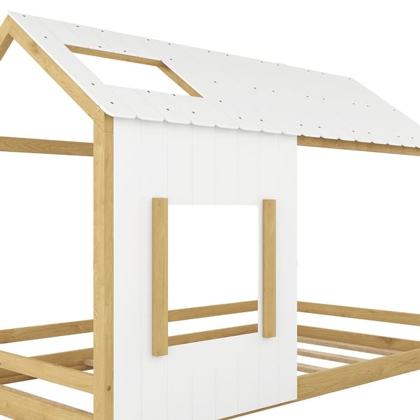 slide 2 of 9, Whimsical Pine Twin House Bed with Roof & Window - Perfect for Play & Sleep