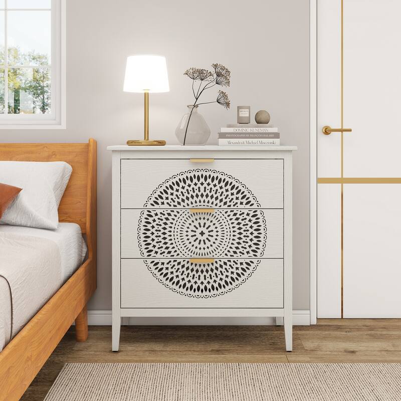 3-Drawer Storage Cabinet with Pine Legs & Metal Handles for Entryway or Bedroom Organization
