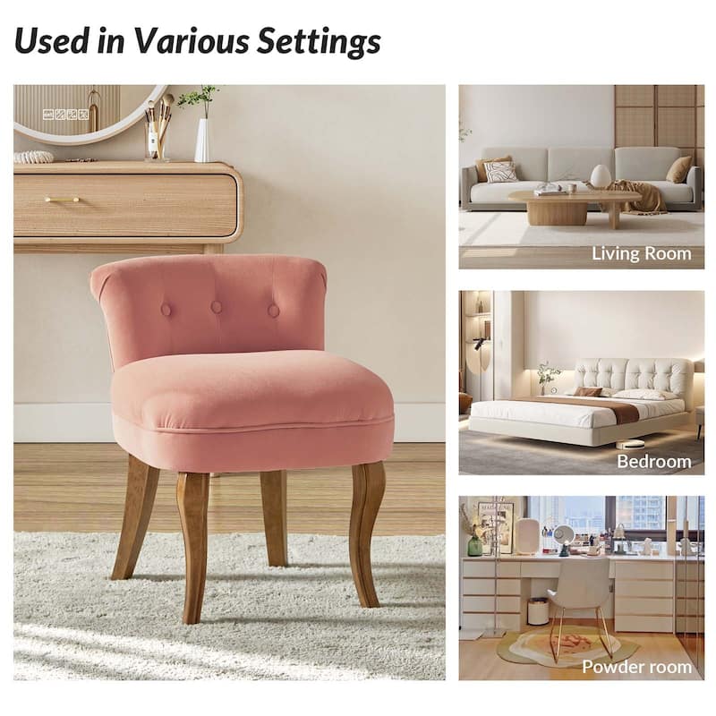 Xacobo Modern Velvet Tufted Vanity Stool with Wood Legs Set of 2 by HULALA HOME