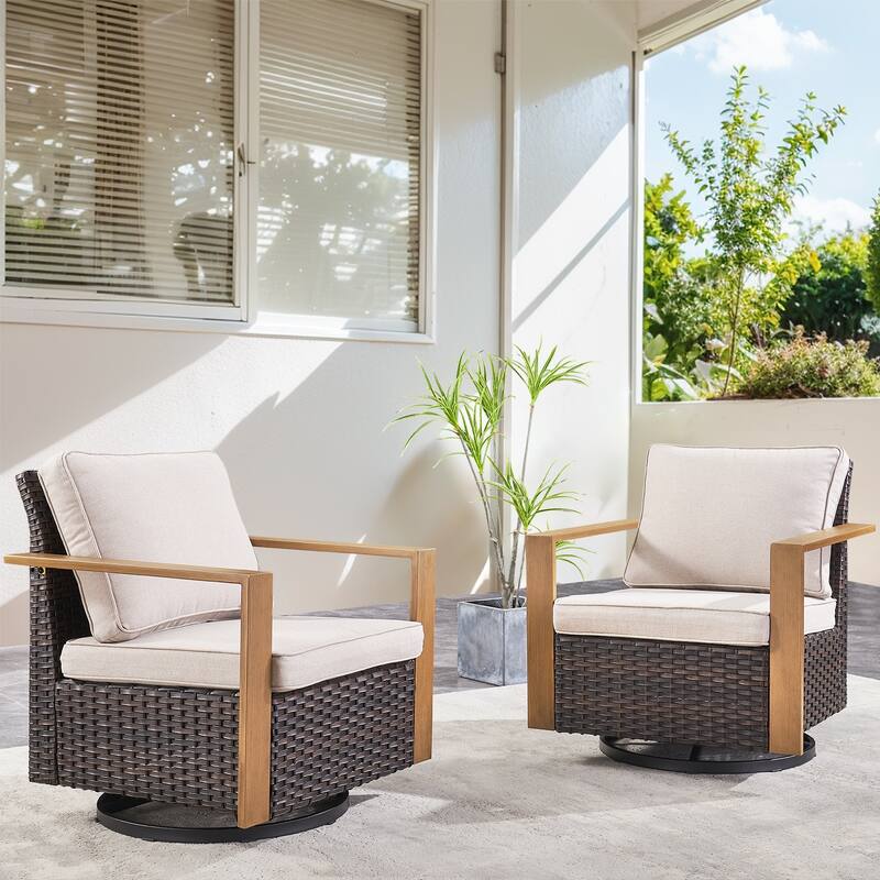 Wicker Patio Rocking Chair with Cushions - Brown - Beige - Brown