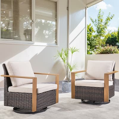 Wicker Patio Rocking Chair with Cushions - Brown