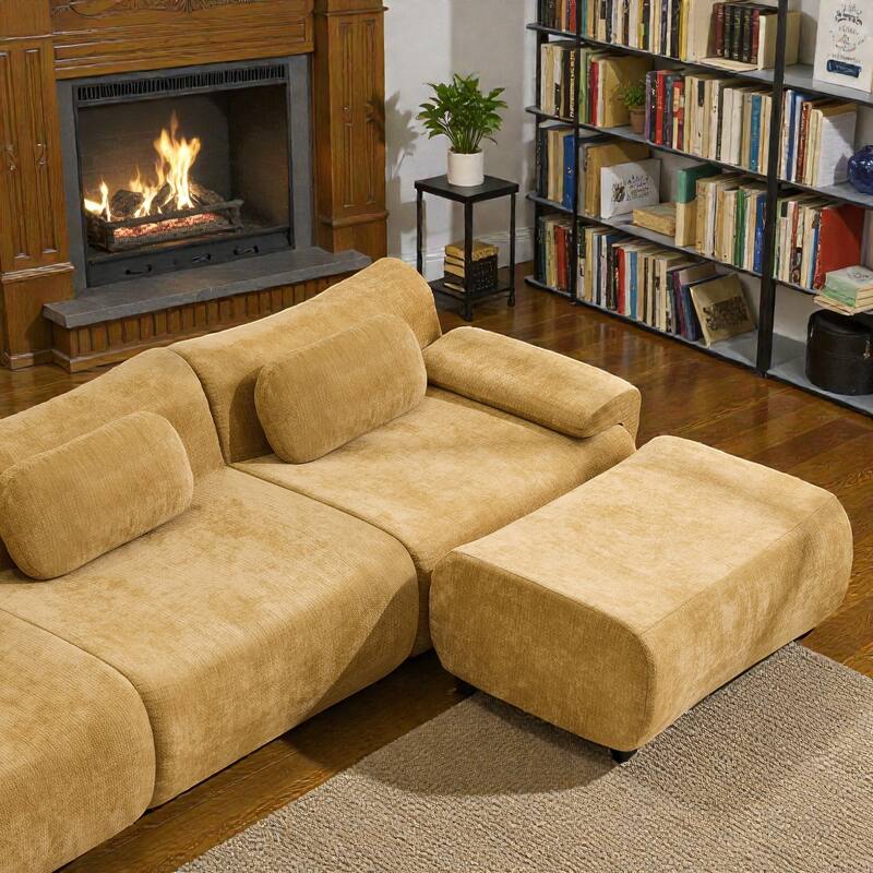 Modular Chenille Sofa Set with Armchair, Extra Large Deep Seat 3 Seater Compression Couch with Pillows